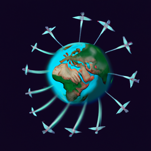 איור של כדור עם מטוסים שטסים סביבו, המייצג נסיעות טיסות בינלאומיות.